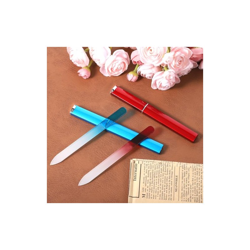 2 Pcs Mini Glass Nail File with Case, 2mm Thickness