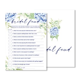 Bridal Feud Bridal Shower Games, 25 Blue Floral Wedding Game Cards, Bride Shower Party Favors & Supplies -12