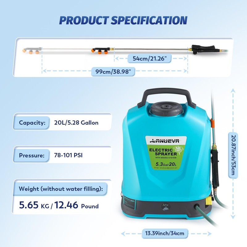 LANUEVA 5.28 Gal/20L Battery Powered Sprayer with Mixing System, 78-101