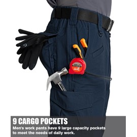 Zoofly Cargo Pants for Men Elastic Waist Ripstop Tactical Pants for Men Polyester Waterproof Moto Pants with Pockets Navy Blue 34W*30L