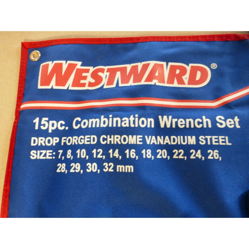 WESTWARD COMBINATION WRENCH SET METRIC 15-PIECE 12 POINT WESTWARD **NEW