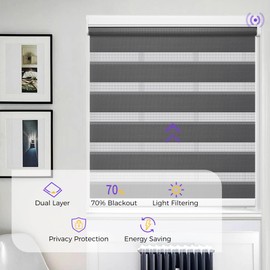 Allesin Motorized Zebra Blinds for Window with Remote, Compatible with Alexa, Smart Dual Layer Shades, Smart Zebra Roller Shades Light Filtering Dry Battery Motor, for Home (HeatherGrey, H72 x W24)