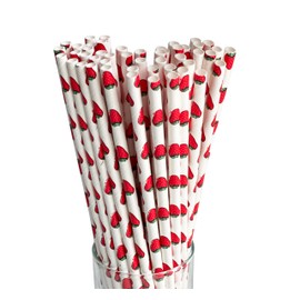 100 Pcs Disposable Straws, Biodegradable Paper Straws for Juices, Shakes, Smoothies, Party Supplies (Strawberry)