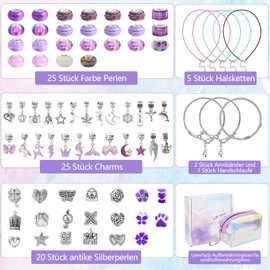 Homgaty Girls Charm Bracelet Making Kit, Jewellery Craft Sets, Girls Jewellery Making Kit Gift for Kids, Charm Bracelet Kit DIY for Girls Aged 6 7 8 9 10 11 12 Years Girls