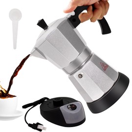 Vaolvpant Electric Aluminum Moka Pot 5-6 Cup 270ml Espresso Maker with Detachable Base Ideal Coffee Makers for Home MochaPot Italian and Cuban Café Coffeemaker Espressomaker CoffeePot Silver