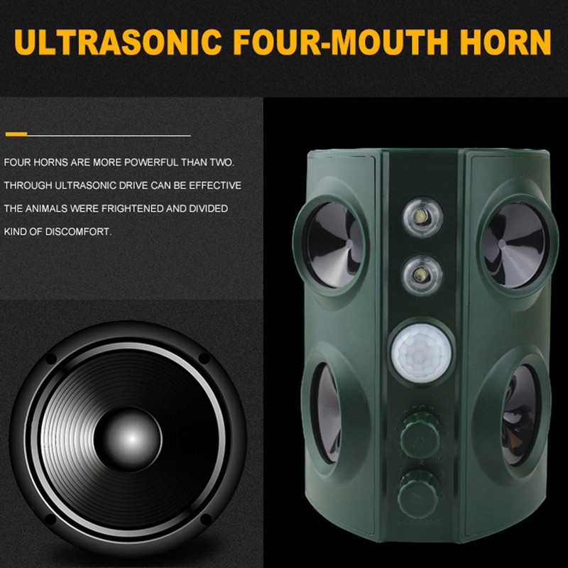 Solar Ultrasonic Animal Pest Repeller Outdoor Four Speakers Mechanical Wave