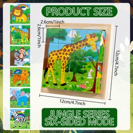 Wooden Cube Puzzle, 3D Picture Cube Puzzle Games, 6-in-1 Animal Motifs Puzzle from 2 Years, Wooden Puzzle 3D Cube Puzzle Puzzle Games from 1 2 3 4 Years, Montessori Educational Toy Gift for Boys and