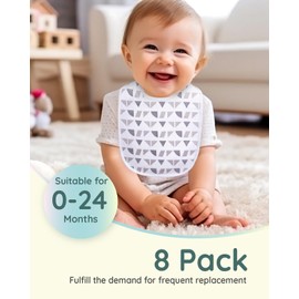 Lilian&Gema Baby Bibs 8 Pack Baby Drool Bibs for Boys Girls,Adjustable Unisex Soft Cotton Bibs for Teething Drooling Newborn Grey