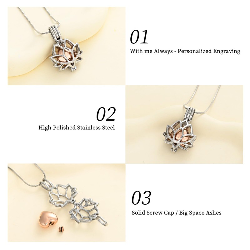 Oinsi Cremation Jewelry Lotus Shape Stainless Steel Memorial Necklace Inside