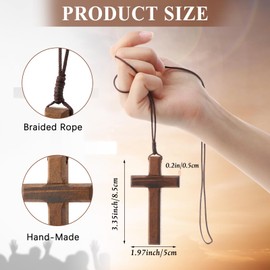Ecation 12 Pcs Wood Cross Necklace Bulk for Men and Women, Wooden Jesus Cross Necklace Gift, Cross for Car Mirror Hanging Pendant, 3.35 x 1.97 Inches