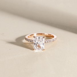 EAMTI 3CT 925 Sterling Silver Rose Gold Engagement Rings Radiant Cut Solitaire Cubic Zirconia CZ Wedding Promise Rings for Her Wedding Band for Women Size 8