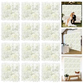 Artificial Silk Flower Wall Panel Decorative Floral Background Silk Rose Mat for Wedding Party Backdrop Wall Decor Shop Photo Backdrop Floral Wall Arrangement 12 Pcs 15 * 15in