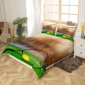 Tennis Bedding Duvet Cover Set Kids Sports Tennis Racket Bedding Set Tennis Court Comforter Cover Set for Boys Girls Lightweight Single Size