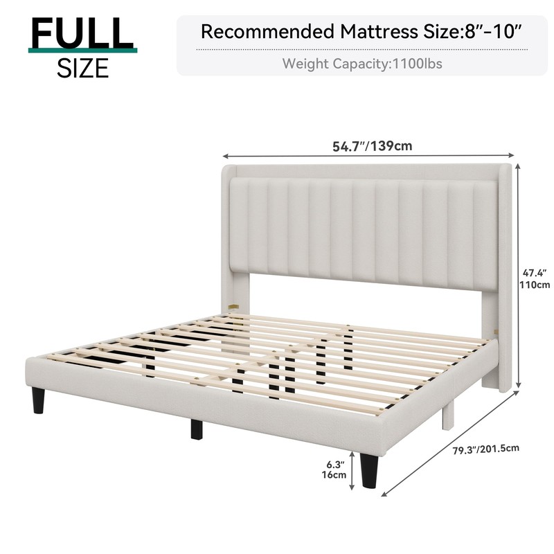 YITAHOME Full Bed Frame with Adjustable Vertical Channel Wingback Headboard,