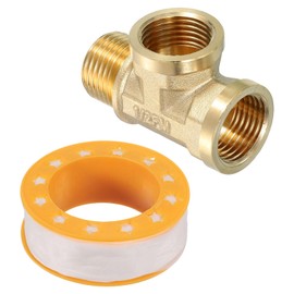 sourcing map Brass Tee Pipe Fitting, G1/2" (Female x Female x Male) 3 Way T-Connector Fitting Coupler Adapter for Gas Transport Connect Pipelines