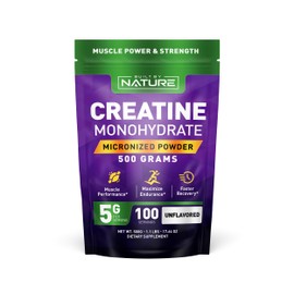 Built by Nature Creatine Monohydrate Micronized Powder – Unflavored, 5000mg (5g) Per Serving, 100 Servings (500g) – Vegan, Non-GMO, Gluten-Free – Supports Muscle Strength and Workout Recovery