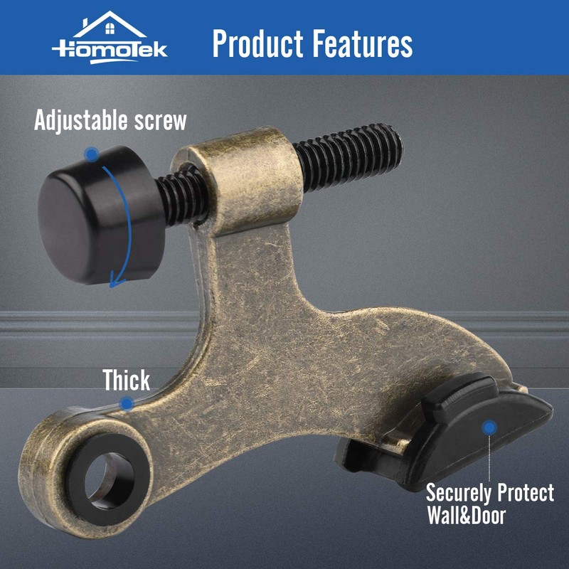 HOMOTEK 2 Pack Hinge Pin Antique Brass Door Stopper, Adjustable