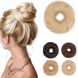 Benehair Messy Bun Hair Scrunchies Curly Hair Buns Hairpiece Synthetic Ponytail Bun Extensions Gold Blonde mix Bleach Blonde Hair Pieces for Women (Gold Blonde mix Bleach Blonde, 55g)