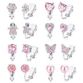 Clip-On Earrings Girls Clip Earrings 8 Pairs Ear Clips Children Without Pierced Earrings Girls with Butterflies Flowers Love Turtles Hypoallergenic Ear Clips for Children Girls Gift, Zinc