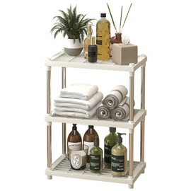 LEAIJIAFY White 3 Tier Bathroom Counter Organizer Standing Shelf with Plastic Mesh Trays and 13MM Metal Tubes,Shelving Unit Vanity Storage Organizer Rack Holder for Countertop,Kitchen,Cabinet