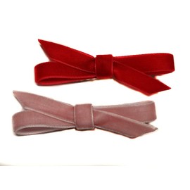 EmilyRose Couture Mini Velvet Ribbon Set of 2 (Alligator Clip, Red & Pink)