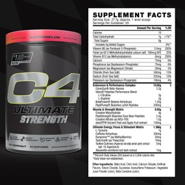 Cellucor C4 Ultimate Strength Pre Workout Powder - Tri-Stim Experience 300mg Caffeine+TeaCrine+Dynamine - Creatine & Beta-Alanine - Energy Supplement for Men & Women - Watermelon, 20 Servings