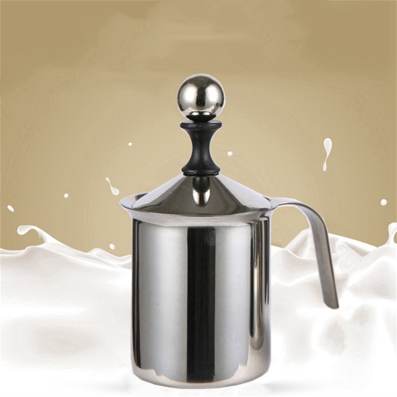 400cc Manual Milk Creamer Frother Double Layer Filter Stainless Steel