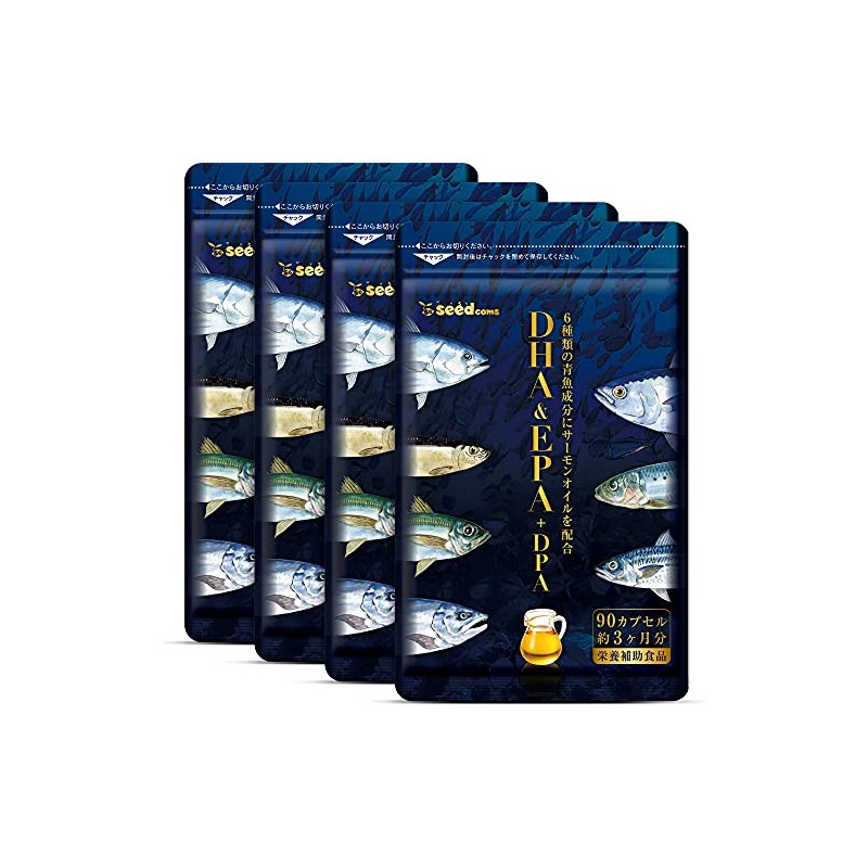 シードコムス DHA & EPA + DPA サプリメント 6種類の青魚成分 サーモンオイル 天然のアスタキサンチン含有