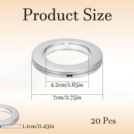 20 Pcs Curtain Eyelet Rings 42mm Inner Diameter, Plastic Curtain Grommets 70mm Outer Diameter, Silent Smooth Glide Curtain Rings for Shower, Bathroom, Bedroom Curtain Rod Accessories