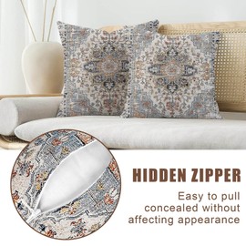 SZXYCZL Boho Throw Pillow Covers 18X18 Inch Set of 2,Bohemia Carpet Pattern Soft Pillowcases Decorative Sofa Living Room Bed Outdoor Pillow Case for Cushion Cover-Blue Grey