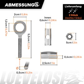 LOEVELOSI Bicycle Chain Tensioner Set, 2 Pieces, Made of Galvanised Steel, Easy Installation, for BMX, Single Speed, One-Speed Bikes, 3 cm Thread, Diameter 12 mm Axle