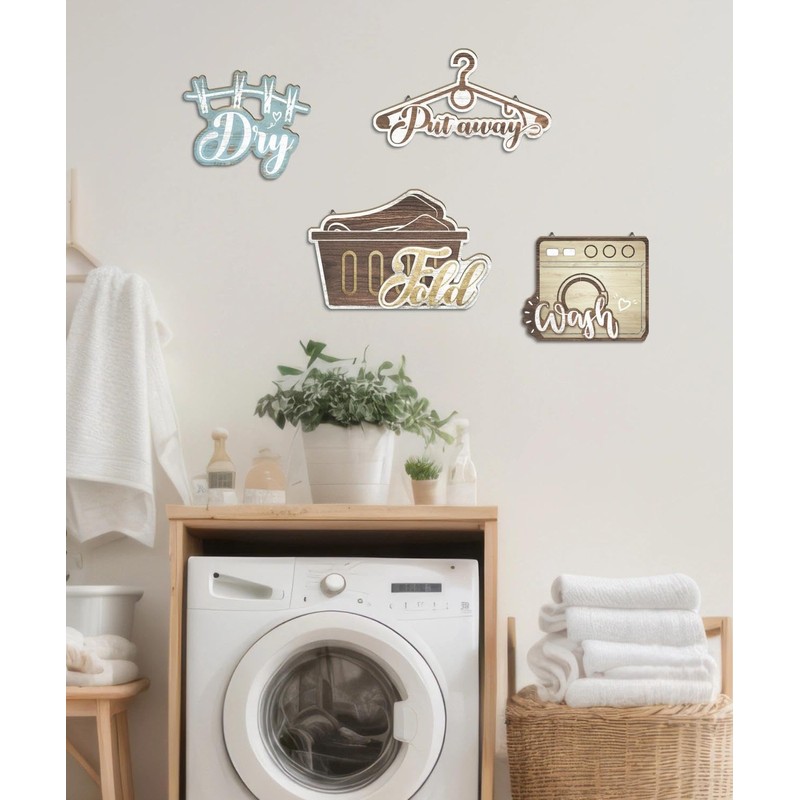Laundry Room Wall Decor Set, Farmhouse Style Wash Dry Fold