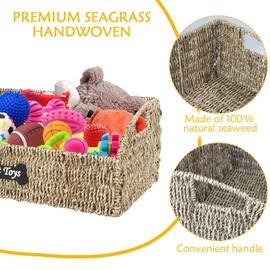 Brabtod Trapezoid Pet Dog Toy Basket,Wicker Baskets with Built-in Handles,Large Dog Toy Bin,Dog Storage Organizer for Leash Blanket Toys Snacks,Handwoven Seagrass Basket