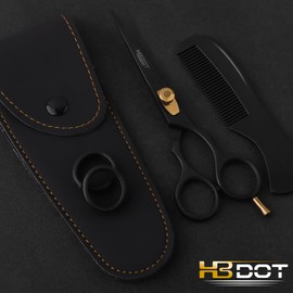 5" Professional Mustache & Beard Scissors, German Stainless Steel Mustache Scissors, Durable Mustache Scissors for Men with Carrying Pouch, 1 Beard Comb and 1 Mustache Comb (Jet Black)