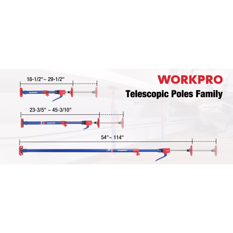 WORKPRO Cabinet Jack Support Pole 23-3/5" to 45-3/10" Steel Telescopic
