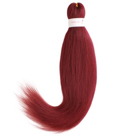 Leeven 8 Packs Red Pre Stretched Braiding Hair Extensions 20 Inch Yaki Hot Water Setting Fibre EZ Braid Pre-Stretched Braiding Hair for Box Braids Knotless Braids / 26 Inch 900#