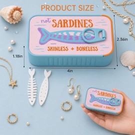 Sardine Travel Jewelry Case, Portable Sardine Tin Jewelry Box Organizer with Fish-Shaped Holders for Rings, Earrings and Necklaces, 3D Printed Jewelry Boxes & Organizers