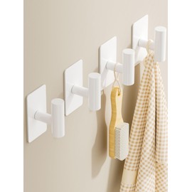 GWAAZXGZ - Ganchos de toalla para baño, paquete de 4, acabado blanco liso, ganchos de pared adhesivos de acero inoxidable en forma de T para batas y toallas en cocina, ducha o clóset
