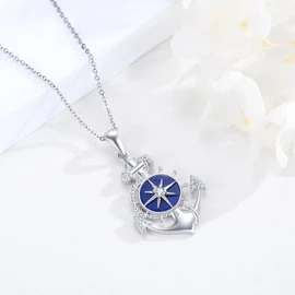 Anchor Necklace for Women 925 Sterling Silver Lapis Lazuli Necklace Compass Anchor Pendant Necklace With Lapis Lazuli Anchor Jewelry for Mom Wife Girlfriend