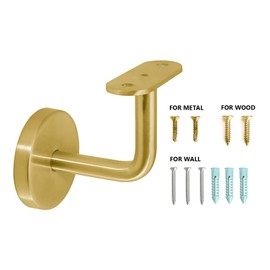 Top Hardware Stainless Steel 304 Grade Wall Mount Staircase Handrail Brackets w/Base Flange Cover for Flat Surface Square Top Railing - 1pc (Satin Gold)