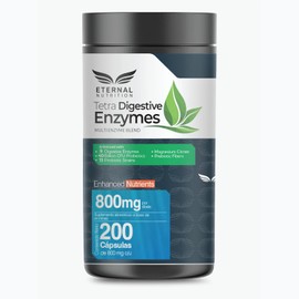 TETRA DIGESTIVE ENZYMES 200 capsulas (800 mg por porcion) 9 tipos de Enzimas Digestivas  Probioticos con Fibra Digestiva y Citrato de Magnesio, by... 