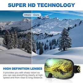 SH HORVATH HD Ski Snowboard Goggles, Magnetic HD Mirrored Lens for Men Women