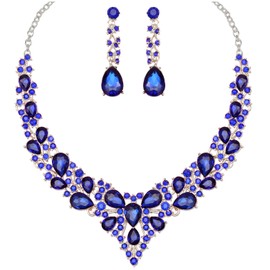 Chaoyite Women's Statement Necklace Earrings Set for Bride Austrian Crystal Wedding Bridal Costume Jewelry Sets, Metal, Crystal Rhinestone