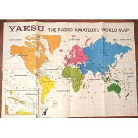 Yaesu Vintage YAESU Amateur Radio Map of the World 28.5"X40" HAM RADIO ADVERTISING - PURPLE TITLE