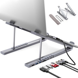 SZZCNOX USB-C Docking Station Laptop Stand, 8-in-1 USB C Hub Folding Expansion Tablet Stand with 4K HDMI, USB 3.0, PD 100W, SD/TF Card, Universal Dock Station for MacBook/MacBook Pro/MacBook Air