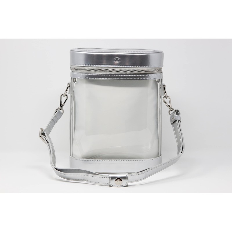 DOMINIE Clear Backpack Silver Holographic Leather Trim with Removable Interchangeable