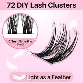Miuffue Lash Clusters DIY Eyelash Extensions 72Pcs Individual Wispy False Lashes C Curl Fluffy DIY Lash Extensions Mixed 8-16mm Thin Band Cluster Eyelash Extensions (Luxury, C Curl)
