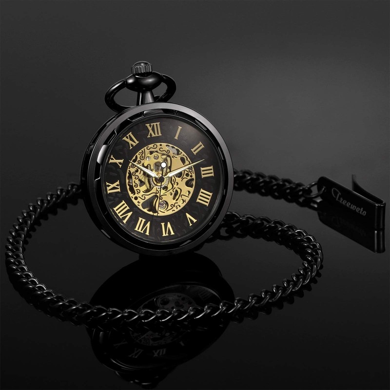 TREEWETO Pocket Watch with Chain Men's Analogue Mechanical Hand Winding