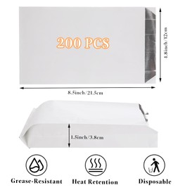 LOPYXBR 200 PCS Paper Foil Hot Dog Wrappers Foil Grease Bags for Kitchen Disposable Burger Bags Aluminum Foil Bags Greaseproof Hot Dog Bags for Sandwiches, Fast Food, BBQ (White, 4.7"x1.6"x 7.7")