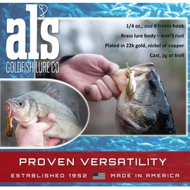 AL's Goldfish Lure Company, G200 Goldfish Freshwater Fishing Spoon Lure with Treble Hook for Trout, Salmon, Bass, Walleye, Northern Pike and Panfish. 1/4 oz. 2", #6 Hook, Neon Blue